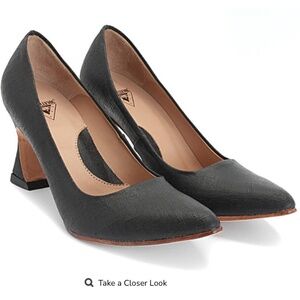 Fluevog Desmond black canvas angular mid heel pumps - Women's 10.5